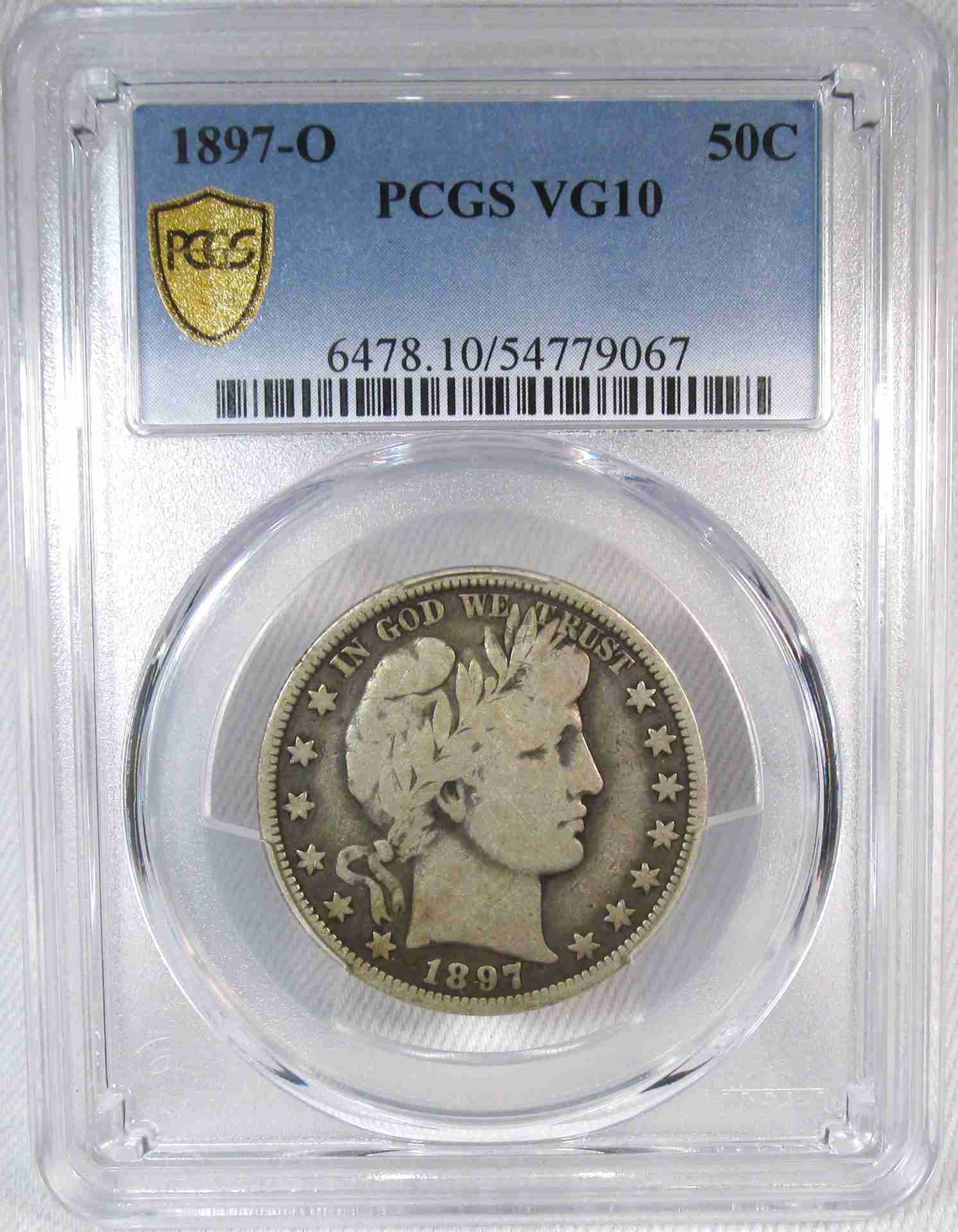 1897-O Silver Barber Half Dollar PCGS VG10 Certified Coin AU459