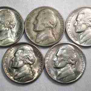1938-1940 Jefferson Nickels Lot of 5 Coins AU419