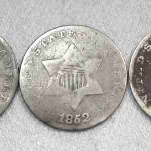 1851-1853 Silver Three Cents Lot of 3 Coins AU425