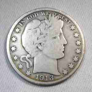 1913-D Silver Barber Half Dollar VG Coin AU429