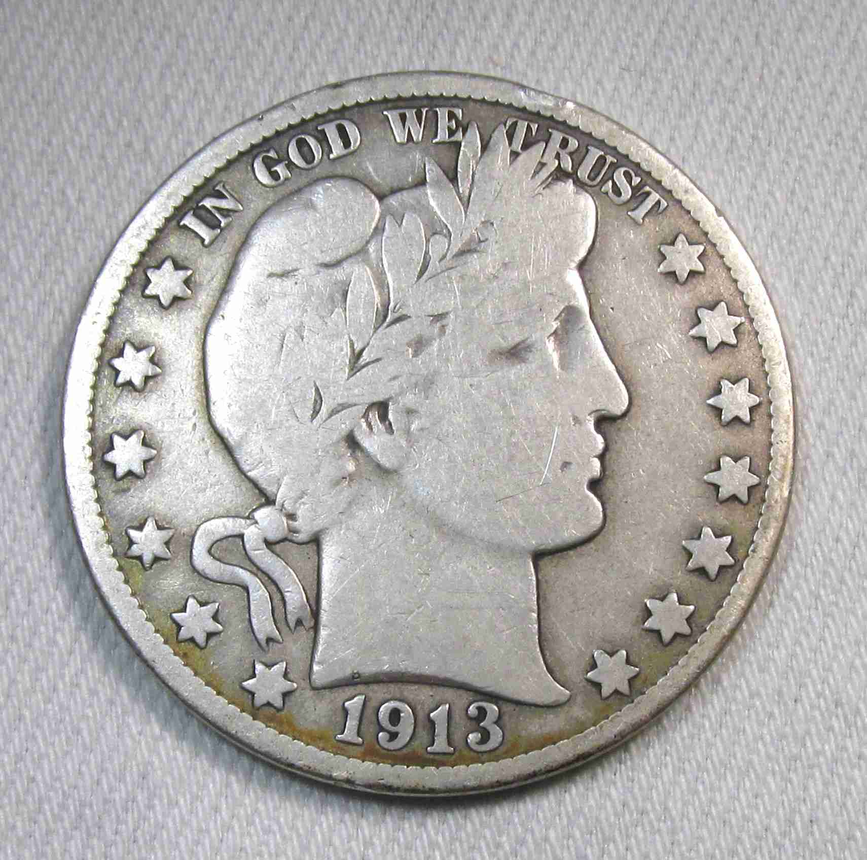 1913-D Silver Barber Half Dollar VG Coin AU429