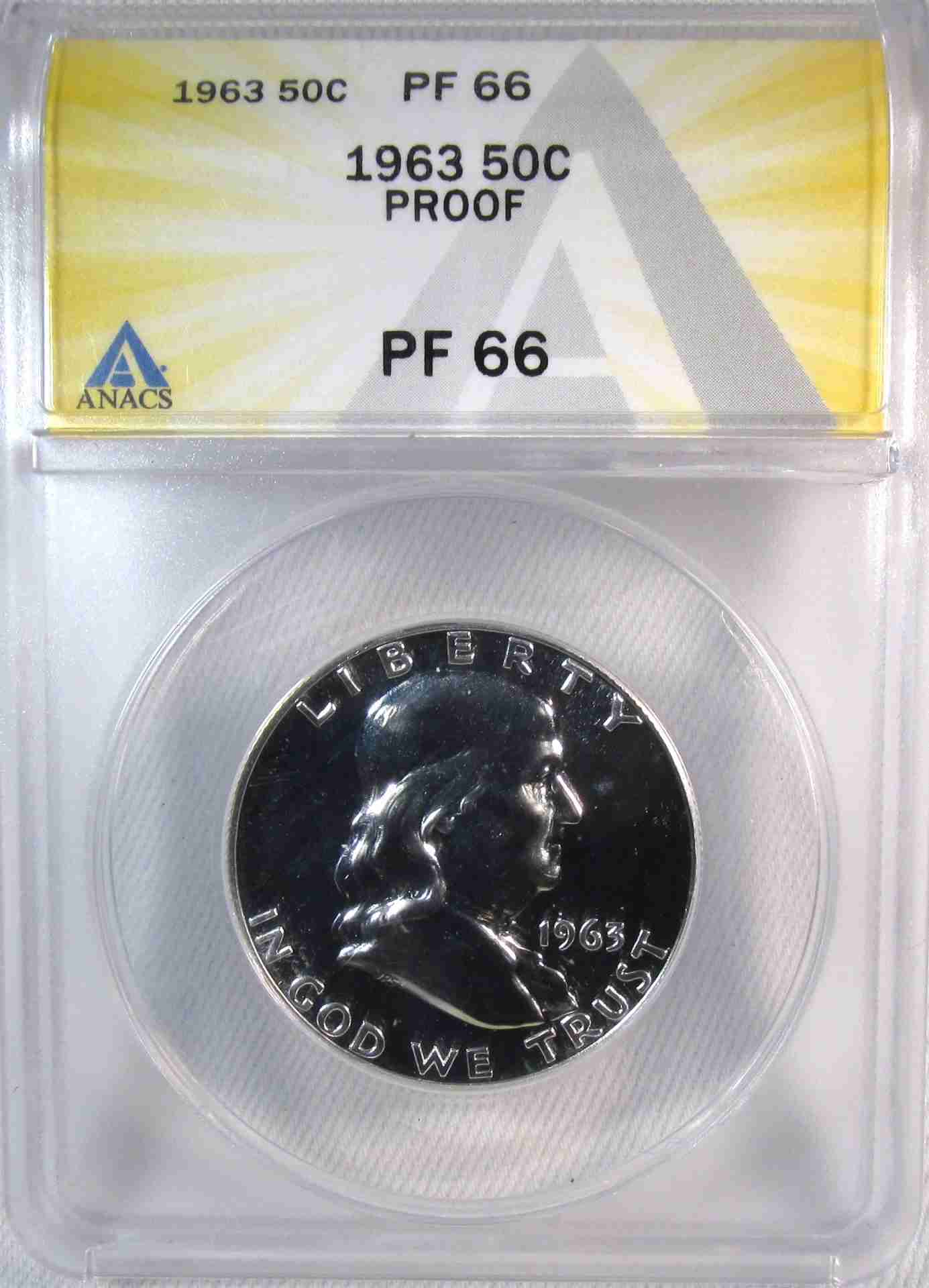 1963 Silver Proof Franklin Half Dollar ANACS PF66 GEM+ Coin AU481