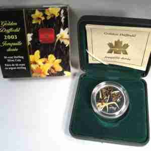 2003 50 Cent Canadian Gold Daffodil .925 Silver Coin in OGP AU492