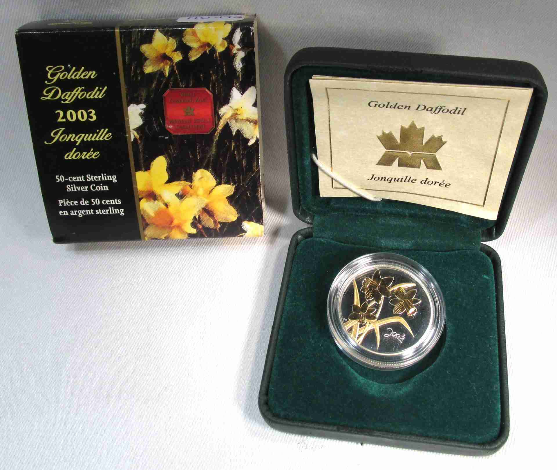 2003 50 Cent Canadian Gold Daffodil .925 Silver Coin in OGP AU492