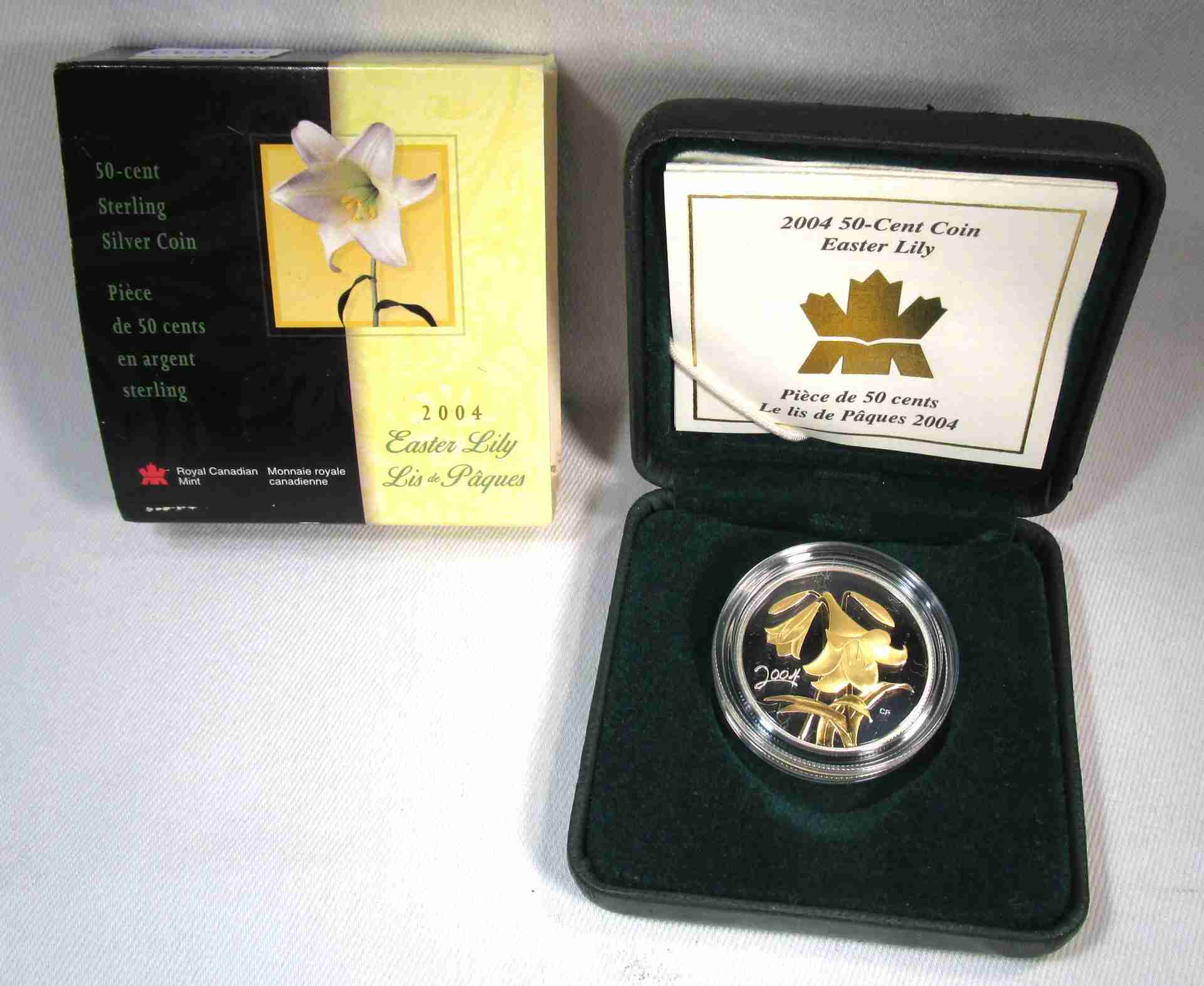 2004 Canada 50 Cent .925 Silver Easter Lily Coin in OGP AU493