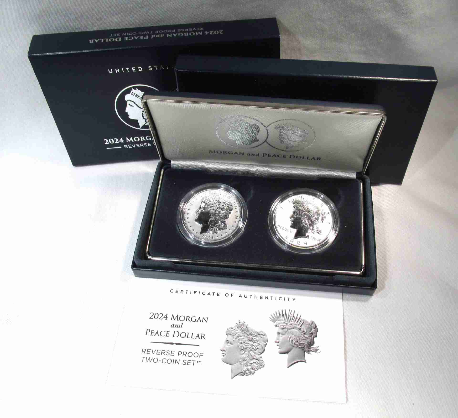 2024 Morgan & Peace Dollar REverse Proof 2-Coin Set in OGP AU560