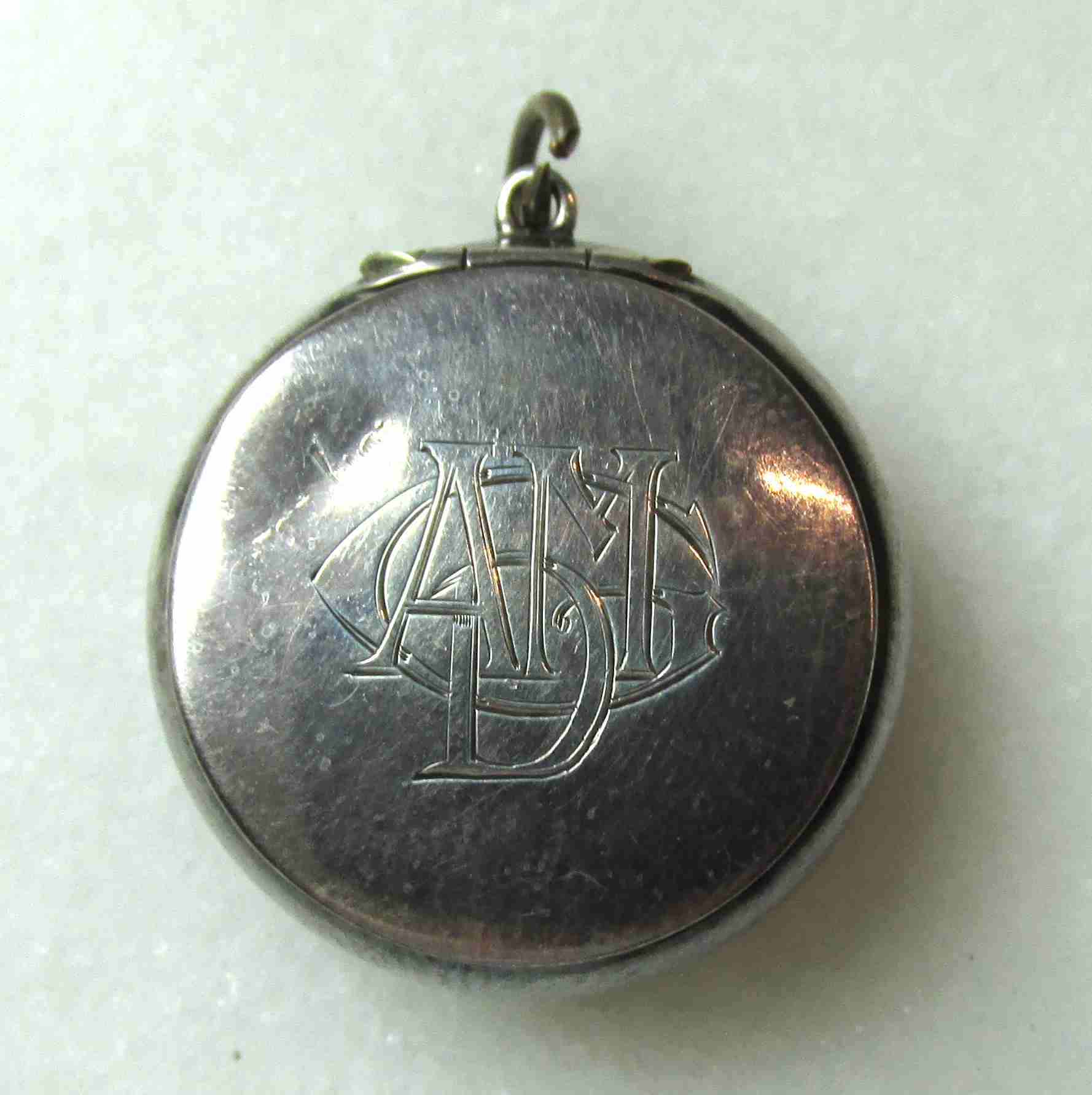 Antique Sterling Silver Compartment Locket Pendant Monogrammed ETC11189