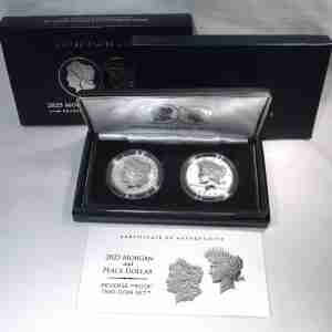 2025 Morgan & Peace Dollar Reverse Proof 2-Coin Set in OGP AU561