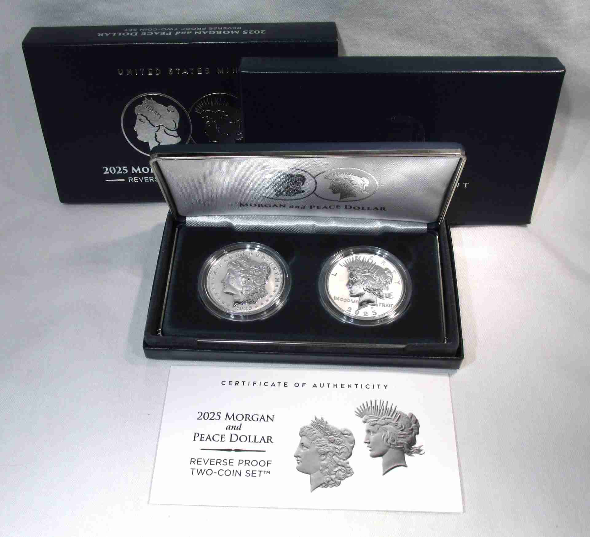 2025 Morgan & Peace Dollar Reverse Proof 2-Coin Set in OGP AU561