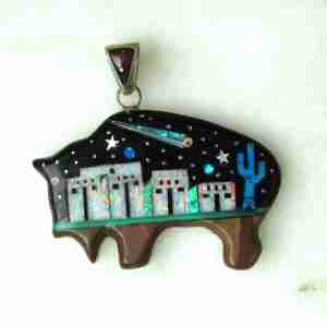 "SS" Sterling Silver Multi-Stone Inlay Galaxy Buffalo Pendant ETC11196
