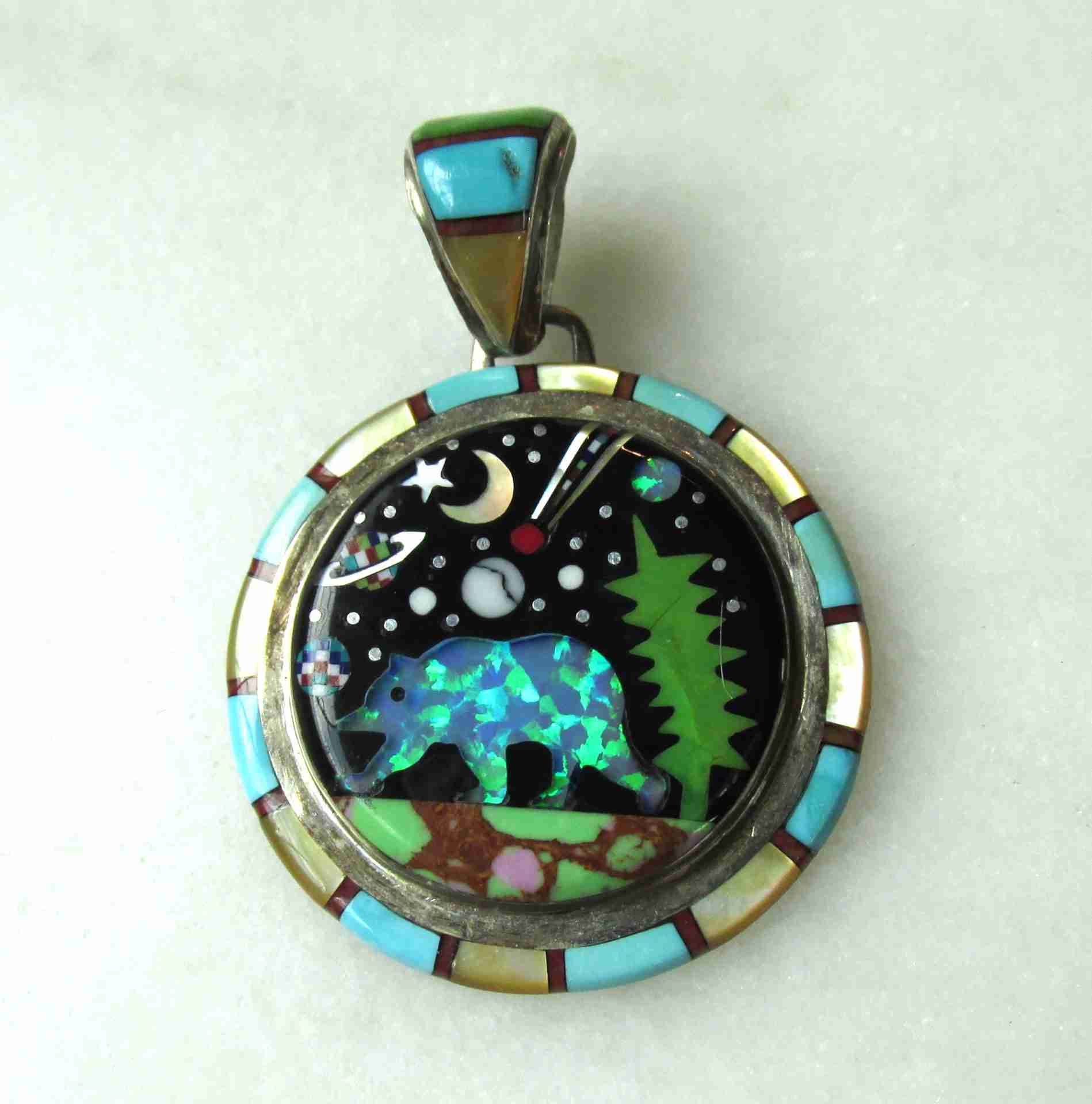 "SS" Sterling Silver Round Multi Stone Galaxy Bear Pendant ETC11197