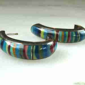 Native American Rainbow Stone Sterling Silver Hoop Earrings ETC11200