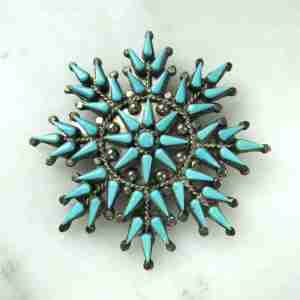Vera Halusewa Zuni Petit Point Turquoise Sterling Snowflake Brooch Pendant ETC11201