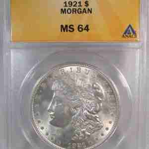 1921 Silver Morgan Dollar ANACS MS64 Coin AU566
