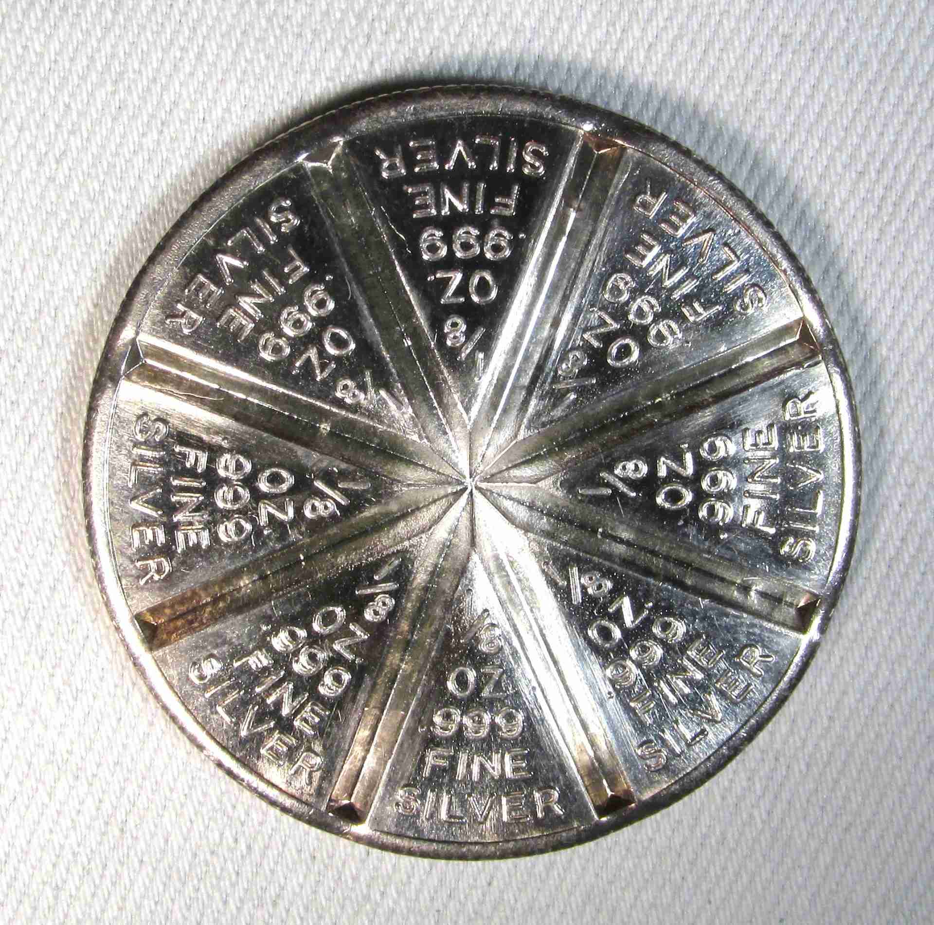 RARE Crabtree Mint Vintage Piece of Eight .999 Silver 1oz 1/8 Divisible Round AU571