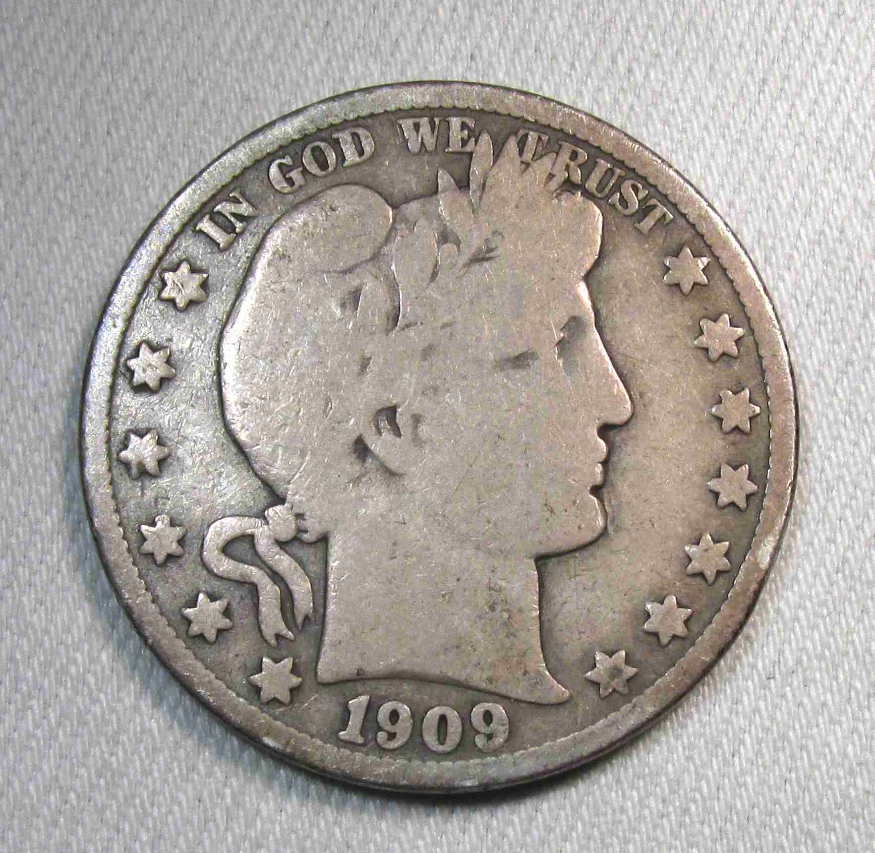 1909-S Silver Barber Half Dollar Inverted Mintmark FS-501 VG Coin AU575
